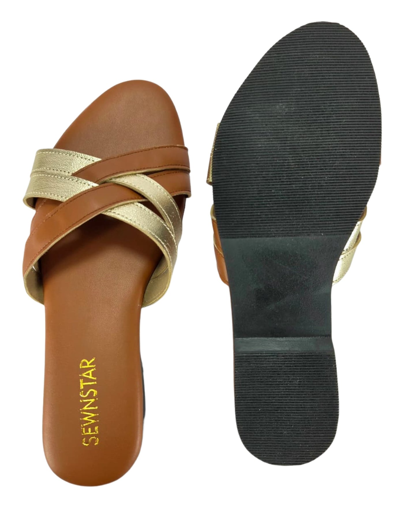 Golden & Tan Slip-On Flat