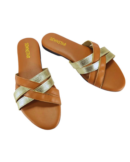 Golden & Tan Slip-On Flat