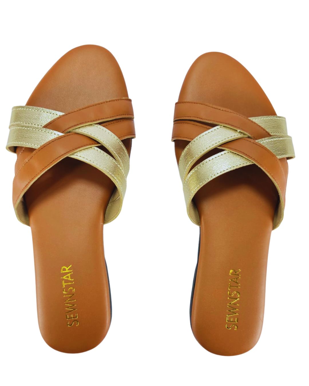Golden & Tan Slip-On Flat