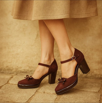 Brown Block Heel Sandals