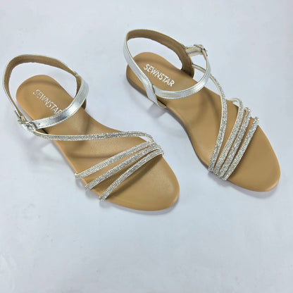 Crystal Shine Strappy Flat Sandal