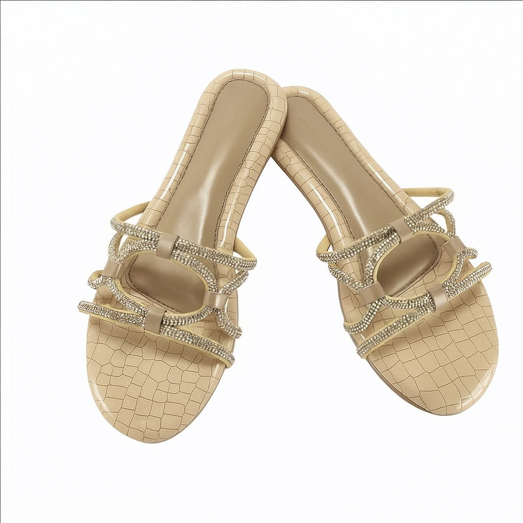 Beige Diamond Laced Flat