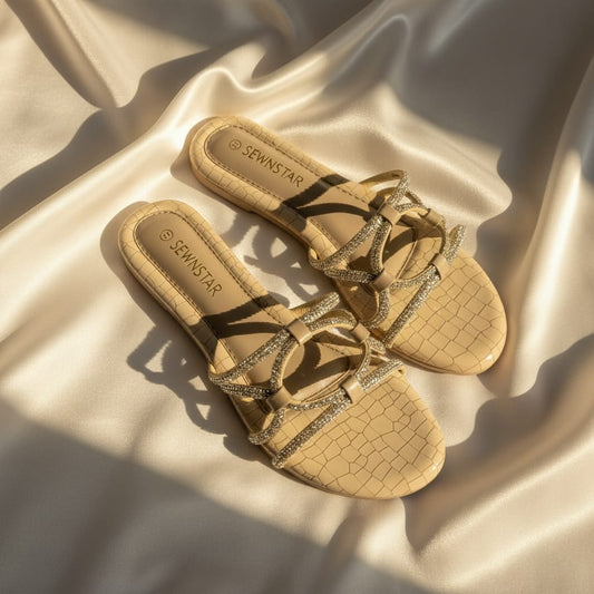 Beige Diamond Laced Flat